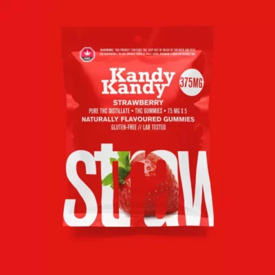 Kandy Kandy 375mg Strawberry THC Gummies, Gluten-Free with Safety Warning