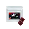 LIIFT Gummies exotic fruit flavour in white pouch with two red square gummies.