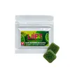 White pouch of Liift Sour Watermelon Sativa gummies with two green square gummies.