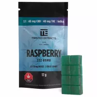 Blue raspberry ratio gummies by Twisted Extracts with 1:1 CBD THC