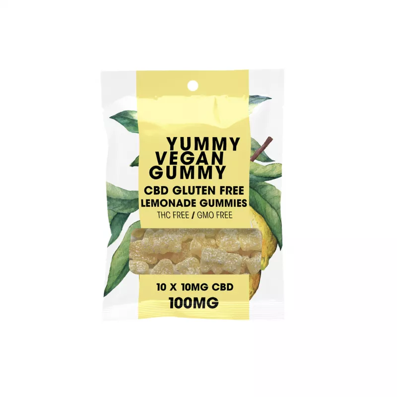 Vegan CBD Lemonade Gummies, Gluten-Free, 100mg - Refreshing and Health-Conscious Treat.