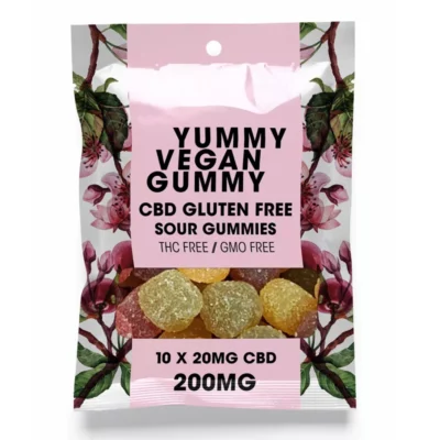 Vegan CBD Sour Gummies, 200mg, THC-Free, Gluten-Free, 10-Pack