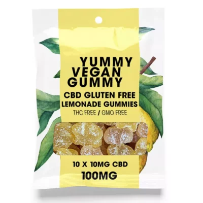 Vegan Lemonade CBD Gummies 100mg, Gluten/GMO-Free, THC-Free.