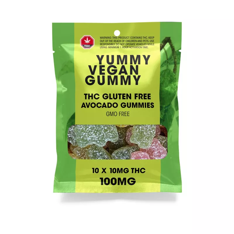 Vegan Avocado THC Gummies, 100mg - Gluten-Free, GMO-Free, with Dosage Warning