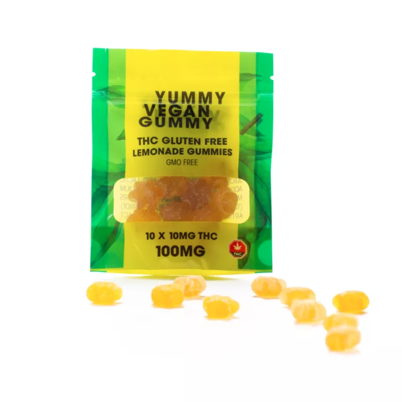 Vegan THC Lemonade Gummy Bears, 100MG - Gluten and GMO Free.