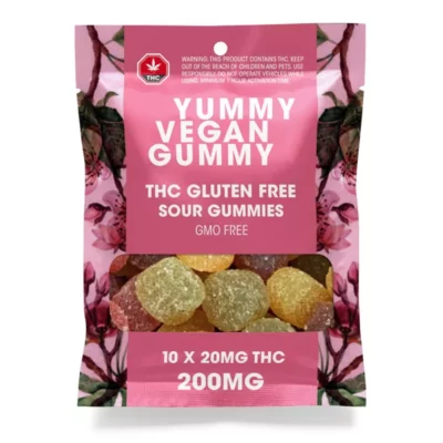 200mg Vegan THC Sour Gummies, Gluten-Free & Non-GMO