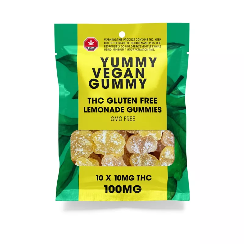 Vegan Lemonade THC Gummies, Gluten-Free, Non-GMO, 100mg Total