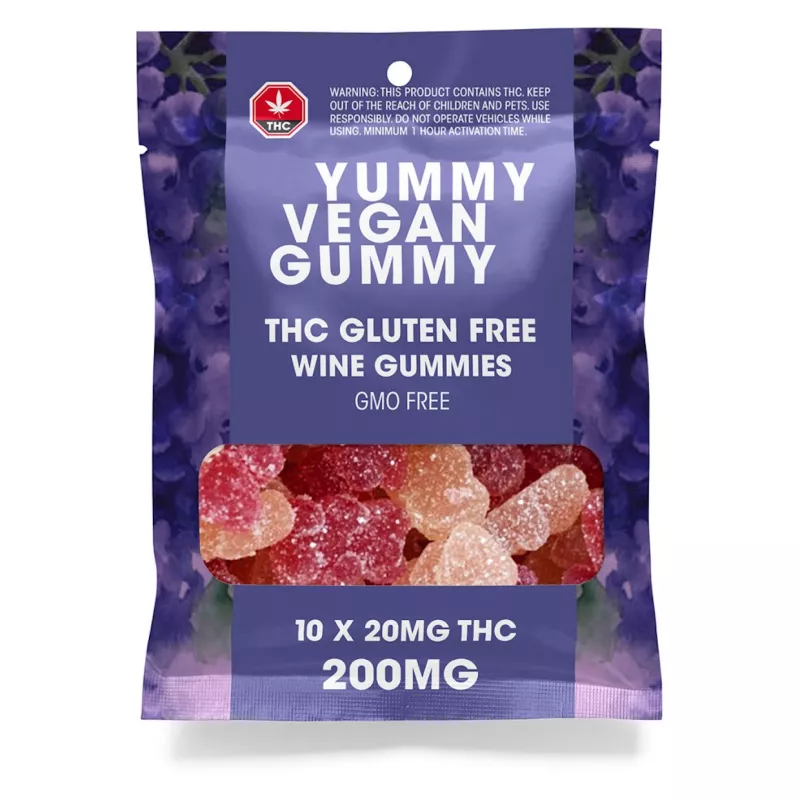 Vegan THC Gummies, 100mg, Gluten-Free, GMO-Free, Fruit-Flavored.