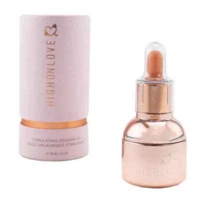 High On Love 30ml Orgasmic Oil in Frosted Dropper Bottle with Rose Gold Cap.