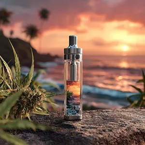 Vape pen at beach sunset representing quality standards