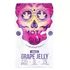 Grape Jelly cannabis packaging featuring vibrant skull design and THC content details.