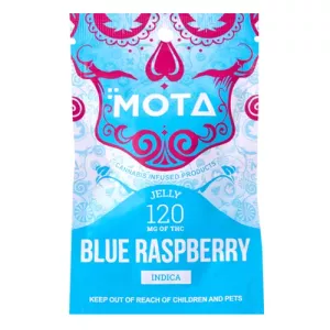 Mota cannabis-infused blue raspberry jelly, 120mg THC, Indica.