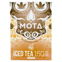 MOTA Vegan THC iced tea 150mg bottle packaging premium cannabis beverage anxiety relief