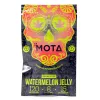 Cannabis-infused watermelon jelly with colorful Dia de los Muertos skull packaging.