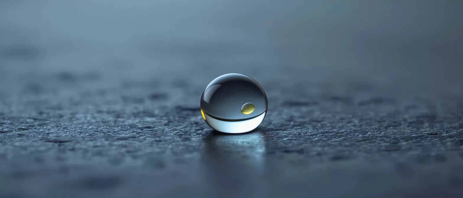 A small water droplet resting on a textured surface