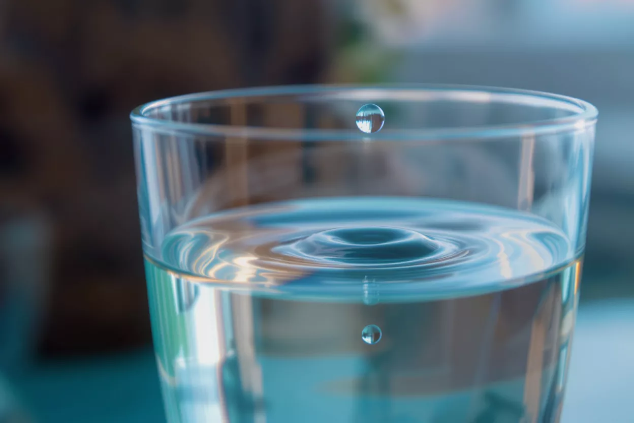 A drop of water above a glass of liquid