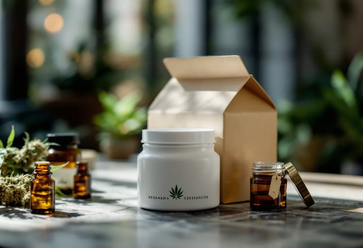 Various cannabis products arranged on a table