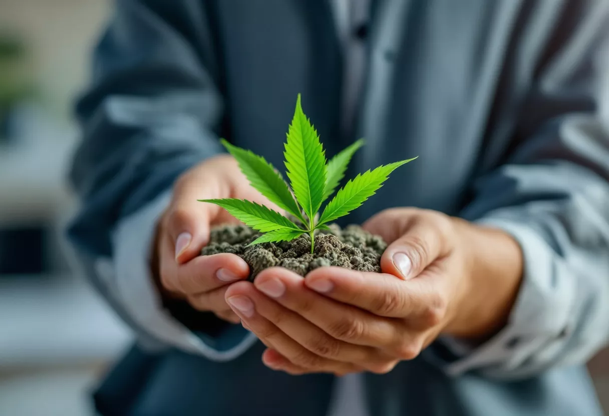 Person holding a cannabis plant in hands
