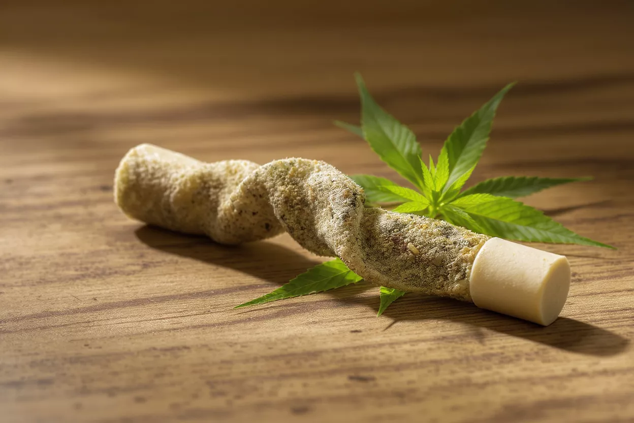 Twisted cannabis-infused treat with a white end cap