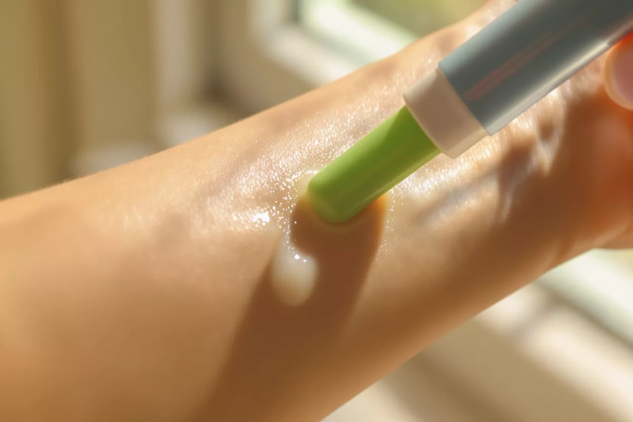 Hand applying a skincare product on skin