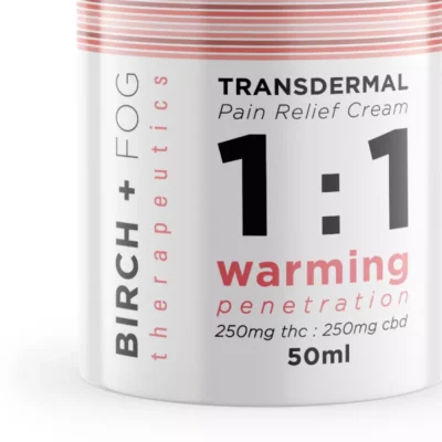 Birch + Fog Therapeutic 1:1 THC:CBD Warming Pain Relief Cream, 50ml.
