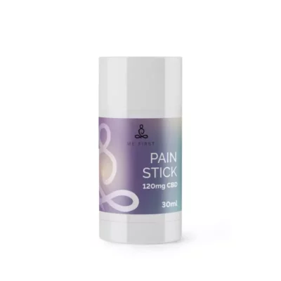 ME FIRST 120mg CBD Pain Stick, 30ml for Topical Relief - Purple Gradient Design.