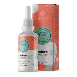 Natuur Salmon CBD Oil Tincture for large dogs, 750mg, 30ml bottle and box.