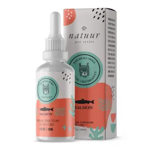 Natuur Pet Series Salmon CBD Oil Tincture bottle and box for small dogs.
