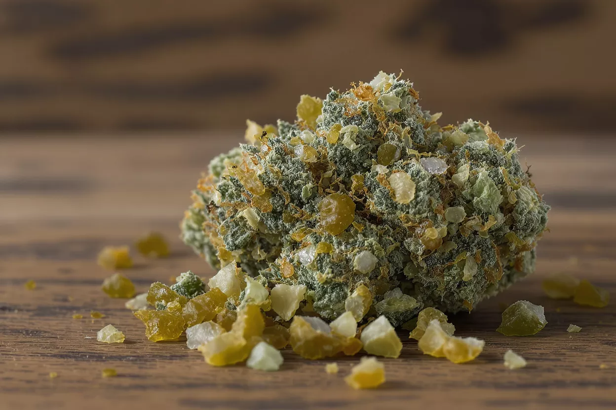 Gros plan sur une variété de cannabis Vue détaillée des bourgeons et de la résine de cannabis