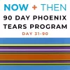 Transformative 90-day Phoenix Tears program featuring NOW + THEN themes and vibrant striped patterns.