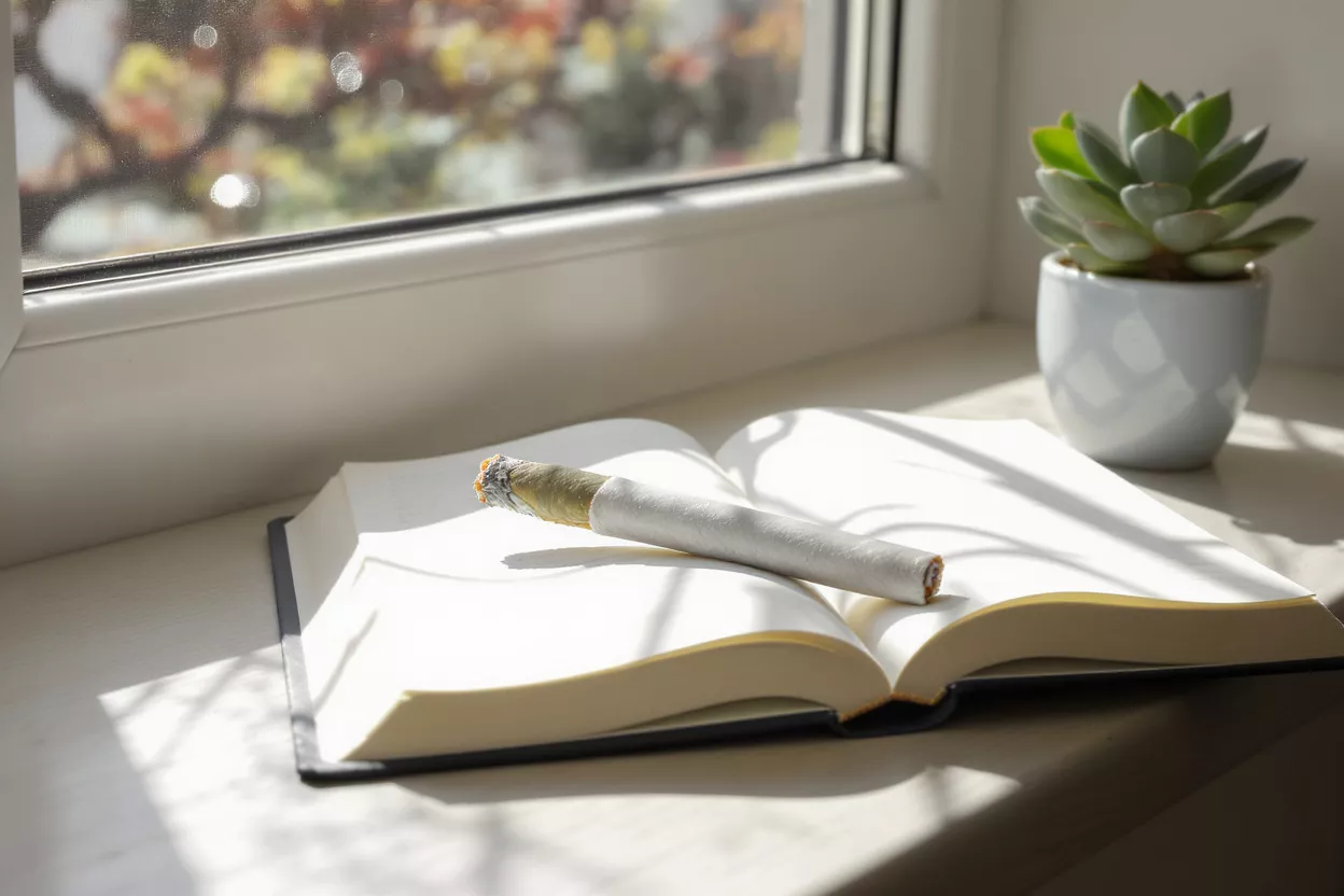 Open book with a candle resting on the pages