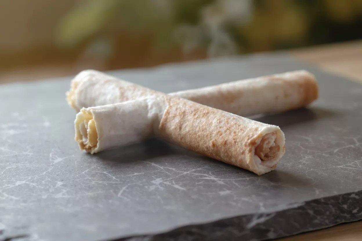 Two tortilla rolls placed in a cross pattern