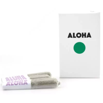 Aloha herbal sativa pre-rolls in eco-friendly sachets and minimalist packaging.