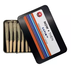 Premium cannabis pre-rolls showcased in a sleek metal tin with stylish labeling.