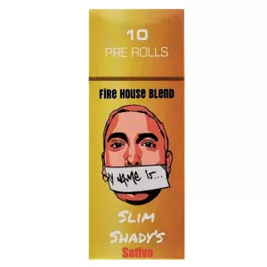 Slim Shadys Sativa pre-rolls package with vibrant design and bold illustration.