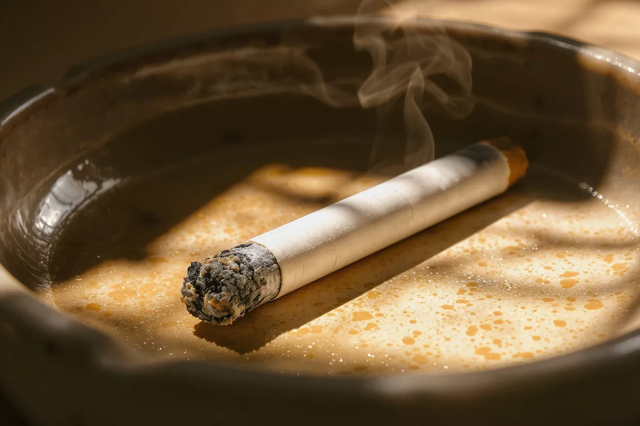 Cigar in Ashtray A lit cigar resting in an ashtray with smoke