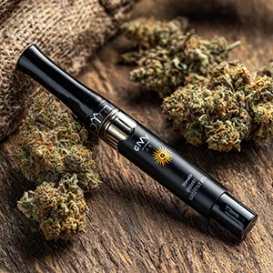 Premium sativa vape pen outdoor setting