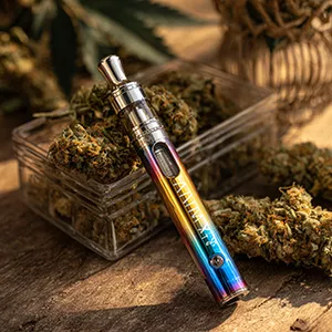Premium sativa vape pen outdoor setting