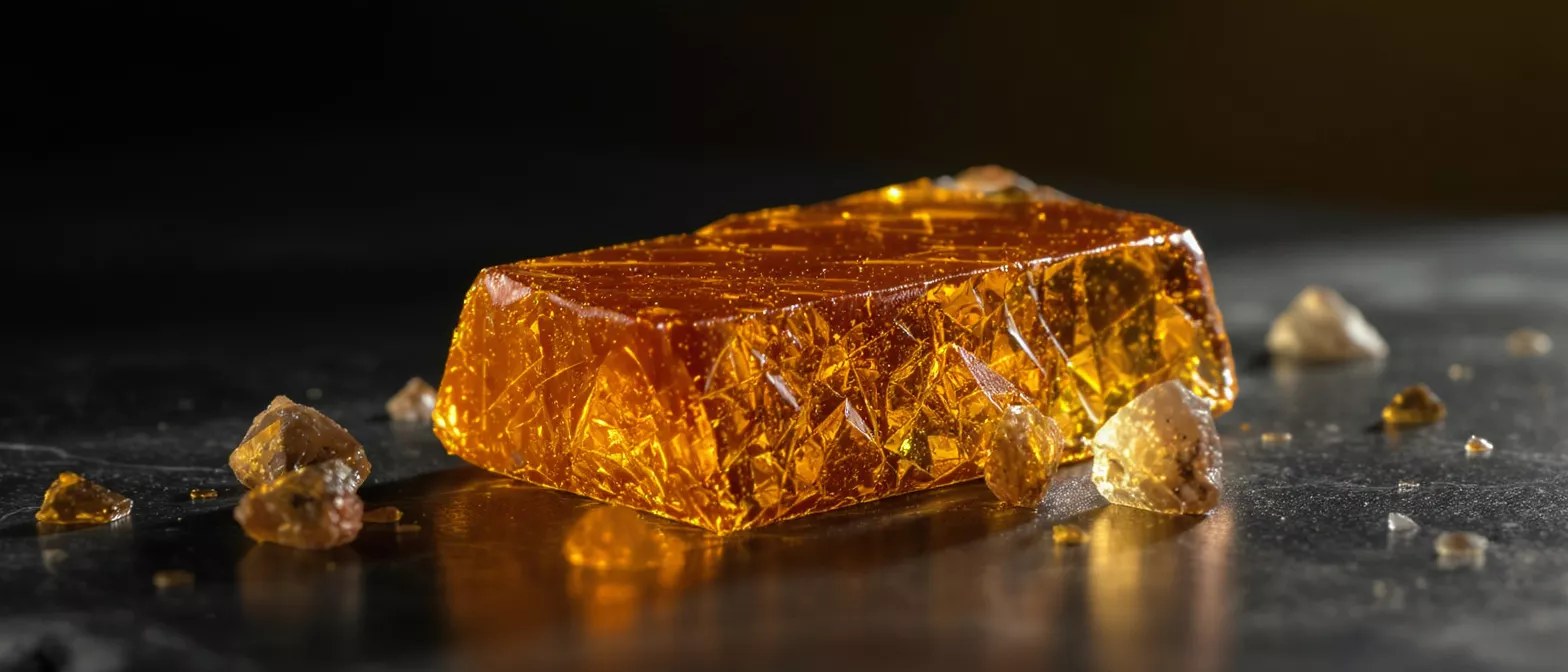 Shiny amber gemstone surrounded by smaller crystals