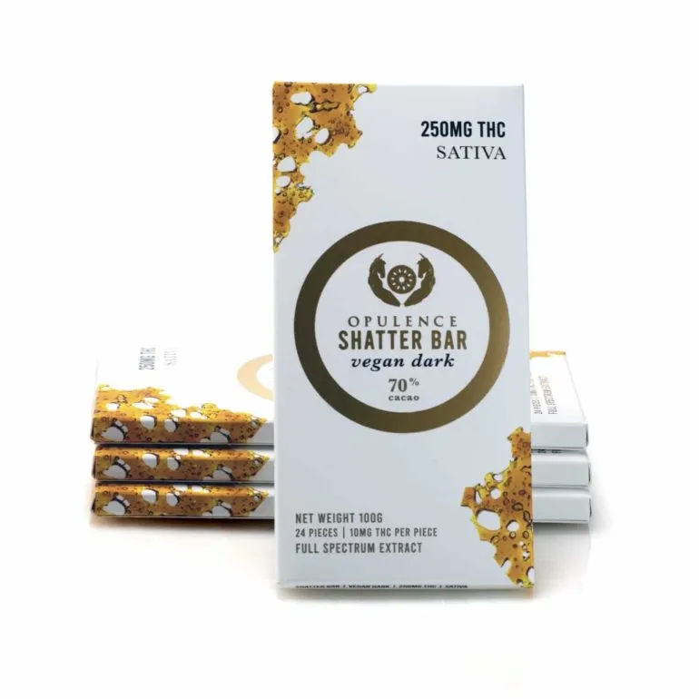 Opulence Vegan Dark Chocolate Bar with 250MG Sativa THC and 70% Cacao