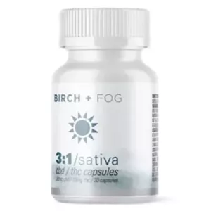 CBD/THC capsules with 30mg CBD and 10mg THC by BIRCH + FOG.