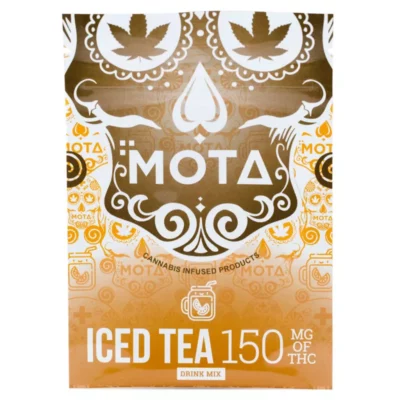 MOTA Cannabis Iced Tea Mix Packaging with THC Content Details