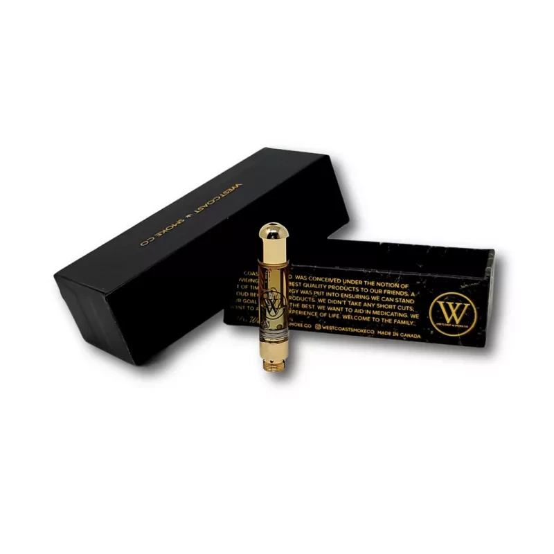 Luxury Gold Digger THC Vape Cartridge in Black Box, Canadian Made.