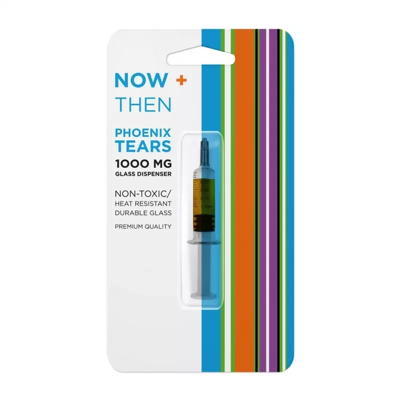 Phoenix Tears 1000mg glass syringe with colorful, modern packaging and clear dosage markings.