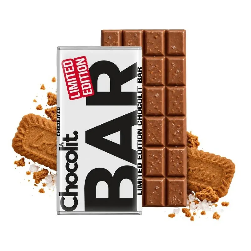 Chocolit Limited Edition bar, milk chocolate, biscuits, and sea salt.