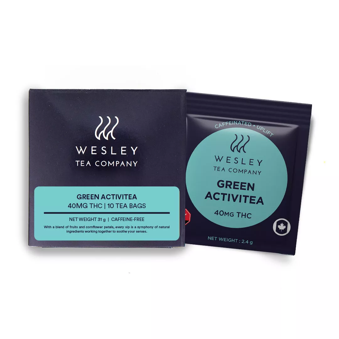 THC-infused Green Activitea by Wesley Tea, featuring soothing, caffeine-free, floral ingredients.