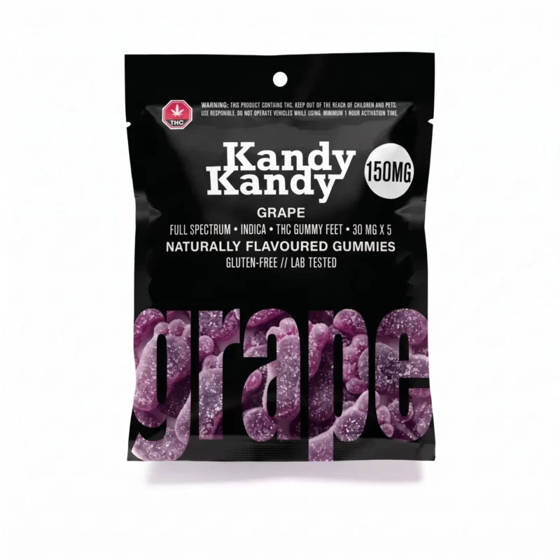 Black pouch of Kandy Kandy Grape THC Gummy Feet, 150mg total.