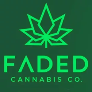 Logo of FADED Cannabis Co. featuring neon green cannabis leaf and bold text.