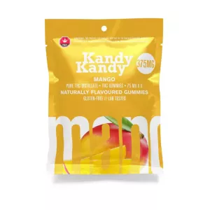 Kandy Kandy mango-flavored THC gummies with 375mg potency.