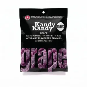 Black pouch of Kandy Kandy Grape THC Gummy Feet, 150mg total.